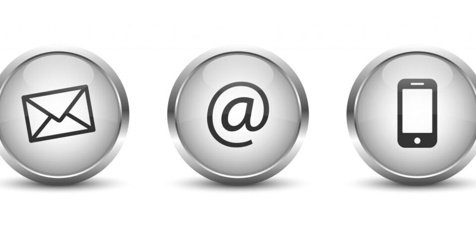 Kontakt - Symbole für Kontaktaufnahmemöglichkeiten per Telefon, eMail, Mobil, Informationsmöglichkeit