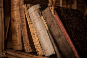 old books on a bookshelf